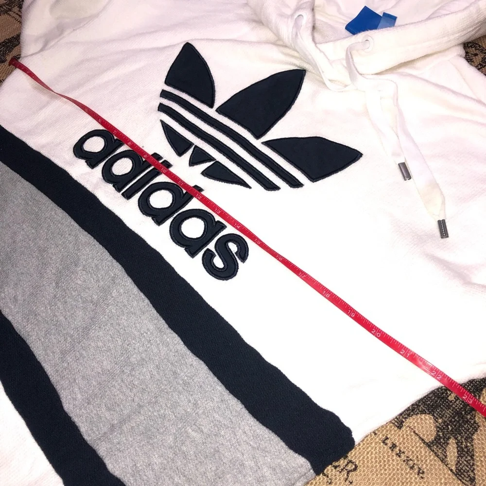 Adidas White/Navy Blue/Grey Striped Logo Embroidered Hooded Jacket Size S - Picture 7 of 9